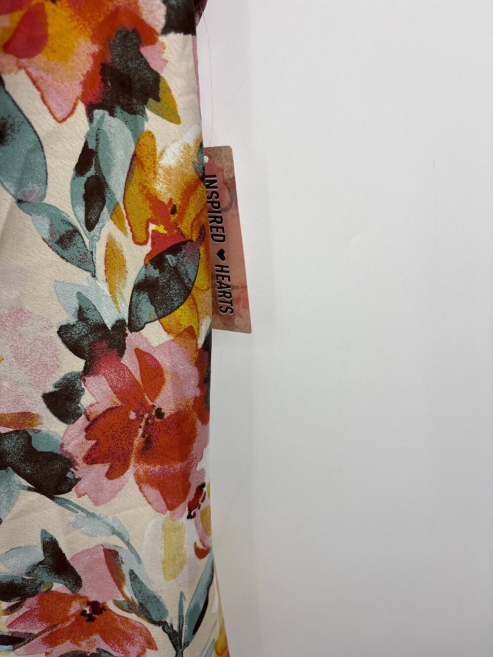 Inspired Hearts Spaghetti Strap Floral Midi Satin Cowl Neck Dress Size Large NEW - Picture 4 of 7